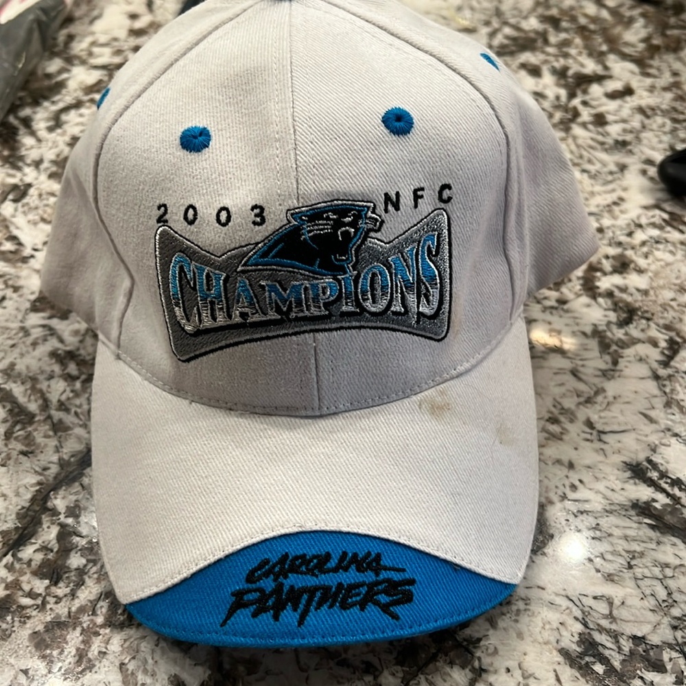 Vintage 2003 NFC Champions Carolina Panthers white blue and black Official veh
